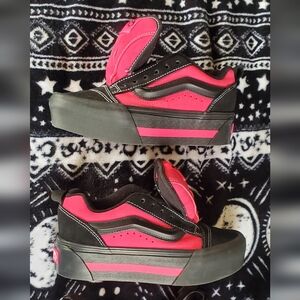Vans Pink and Black Knu Skate Platform Stacked Shoes